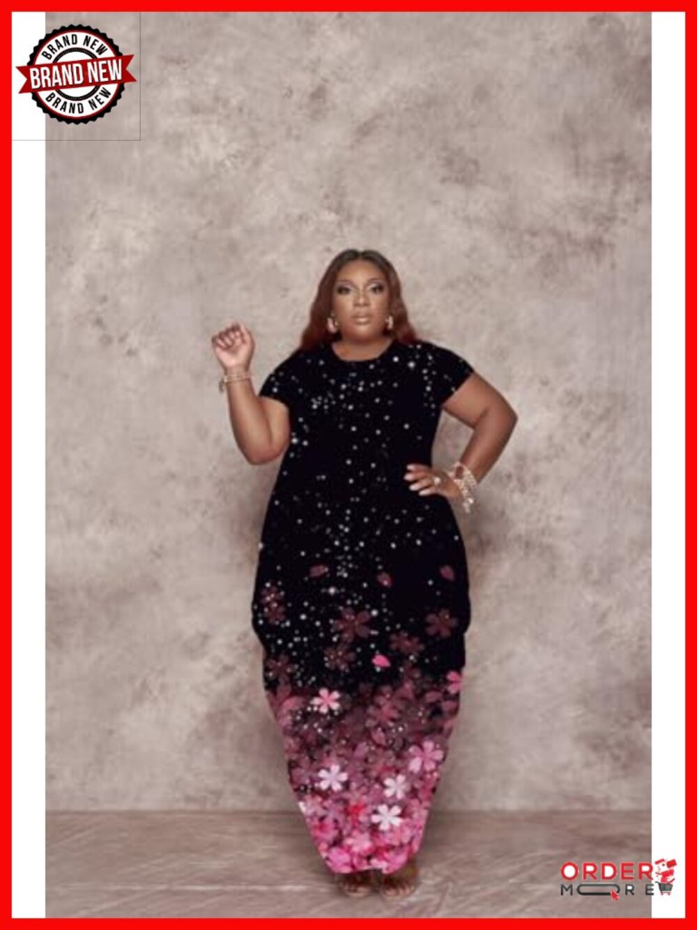 Oversize Plus Size Maxi Dress with Pockets Short Sleeve Swing Dress - Picture 3 of 6
